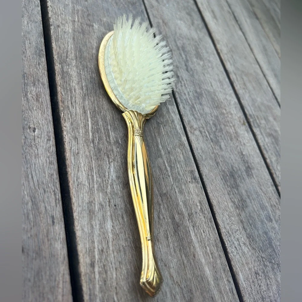 Vintage 70’s Vanity Hair Brush Lace Detail Gold Tone w/ Removable Brush Head